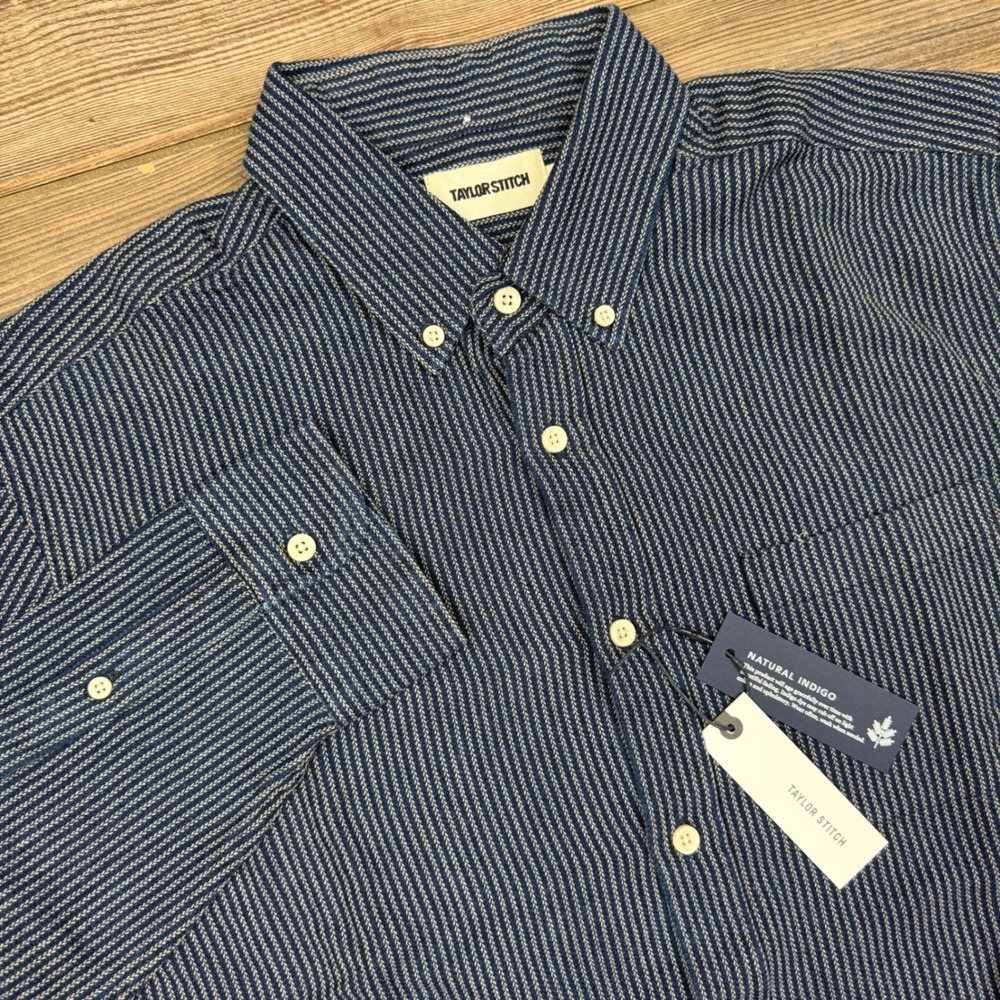 Taylor Stitch Mens Size 42 LARGE The Jack Shirt Roped Indigo Striped Cotton NWT